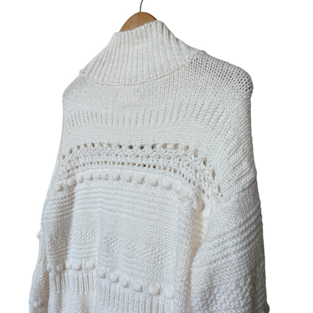 Lou & Grey Women's Ivory Mock Neck Sweater M Pom-Pom Detail Casual Alpaca Blend - Picture 6 of 9